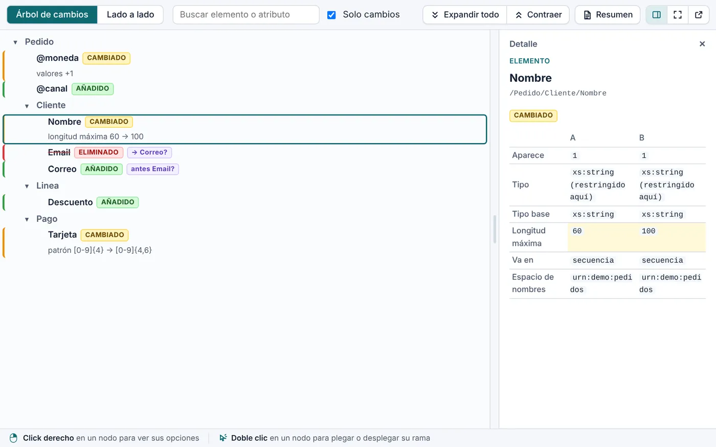 Captura de Comparador XSD en XSD Easy