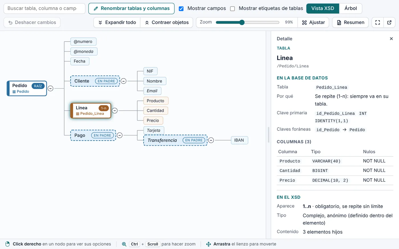 Captura de Diseñador ER en XSD Easy