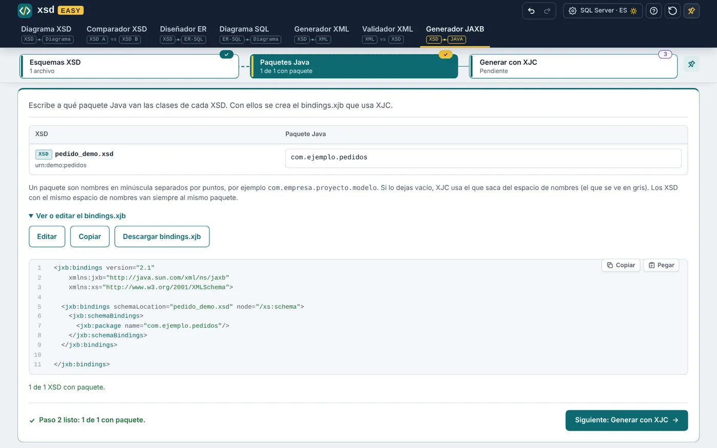 Captura de Generador JAXB en XSD Easy