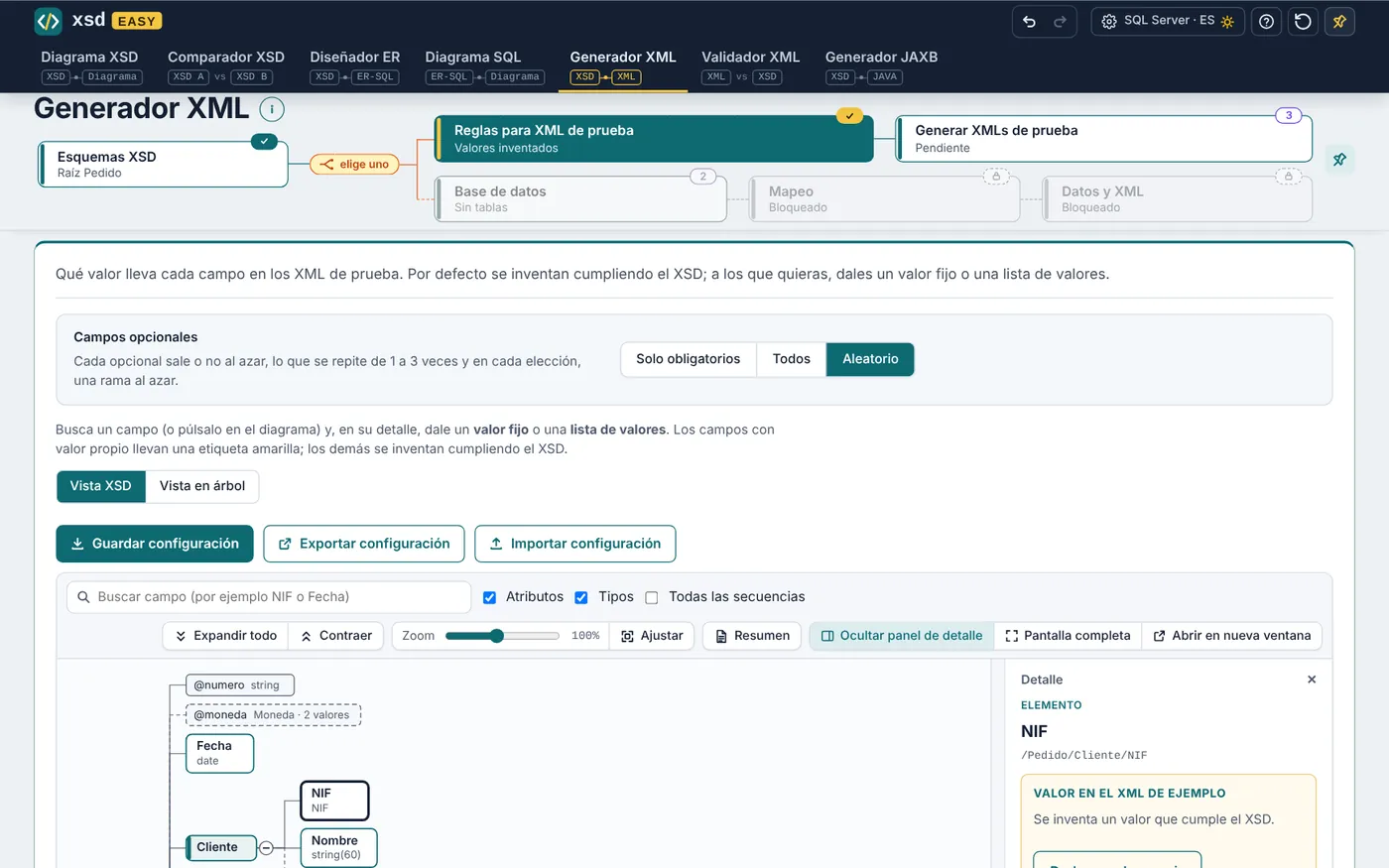 Captura de Generador XML en XSD Easy